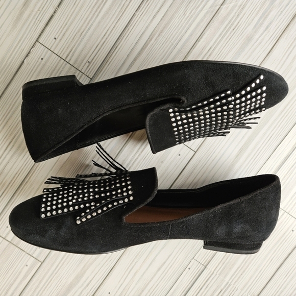 Zara Suede Loafers with Silver Studded Fringe Women's Size 6.5 / 37 - Picture 10 of 11